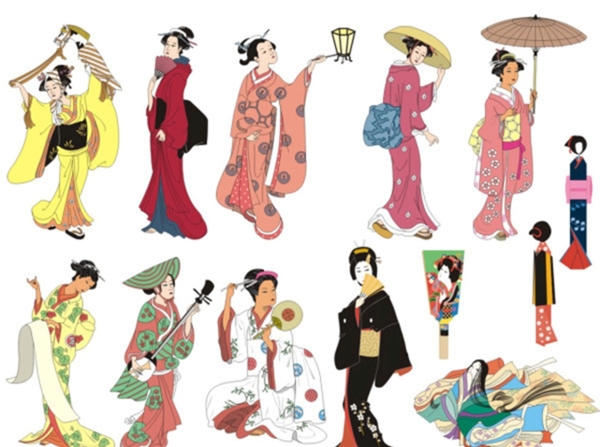 日本风情人物仕女和服彩色素材