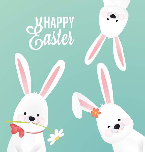可爱的复活节背景和三只兔子