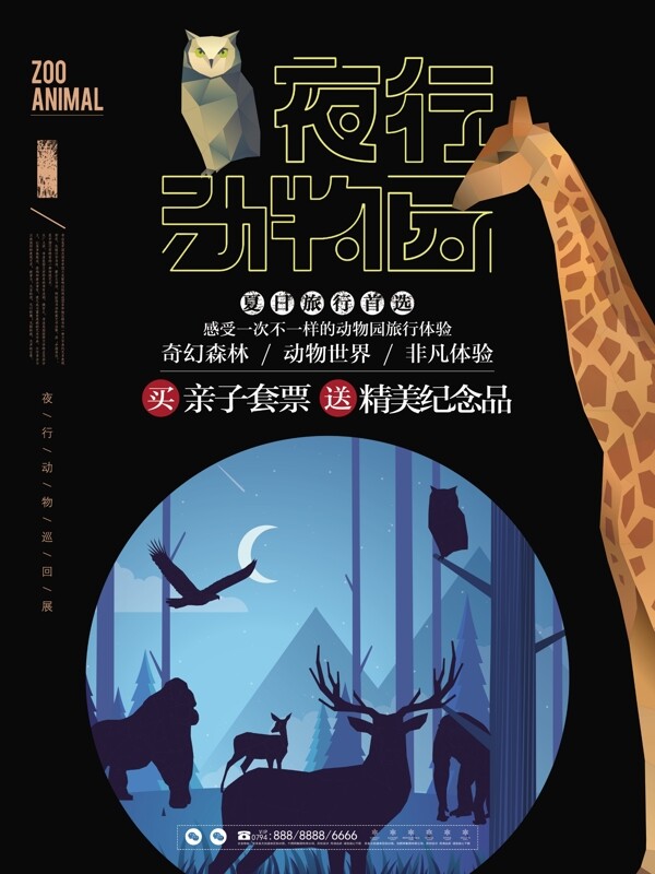 夜行动物园简约简洁旅行宣传促销海报