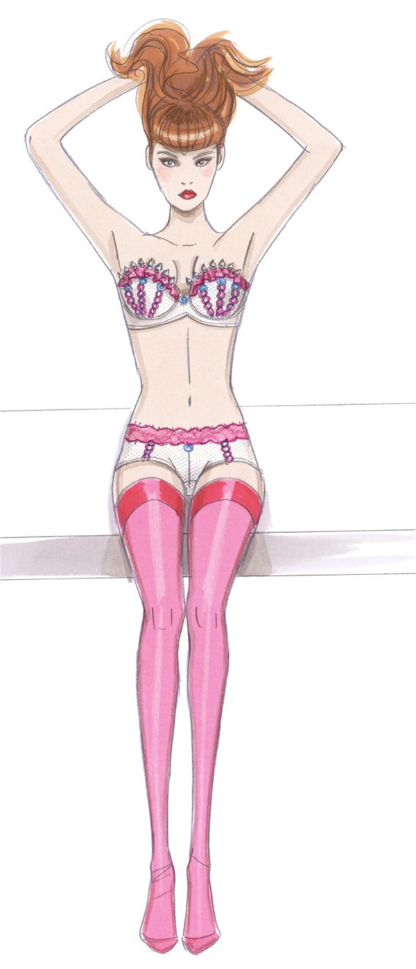性感粉色花纹内衣女装效果图