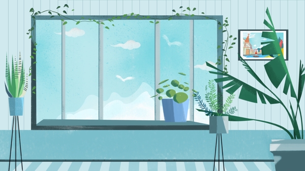 居家生活窗边的植物背景素材