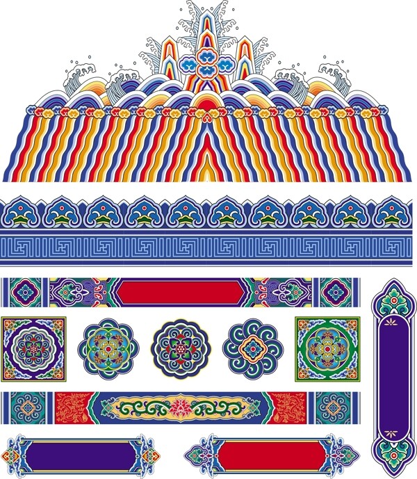 古典宫廷寺庙彩绘装饰花纹图案图片