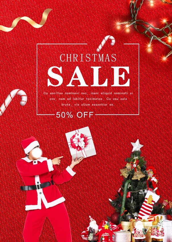 红色圣诞节促销打折购物海报
