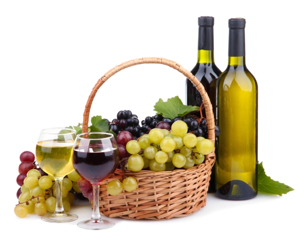 新鲜葡萄与红酒图片
