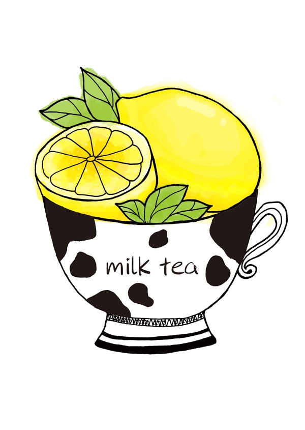 清新柠檬奶茶插画
