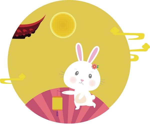 中秋月亮玉兔赏月卡通设计