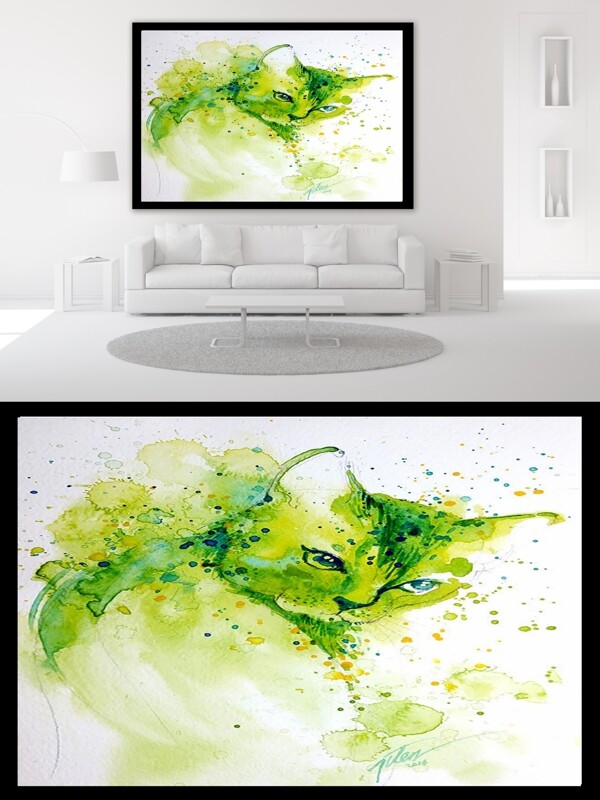 绿猫油画装饰画