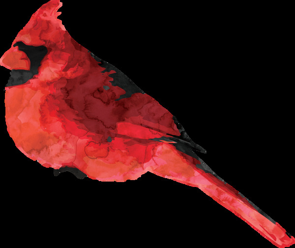 红色水墨小鸟透明装饰素材