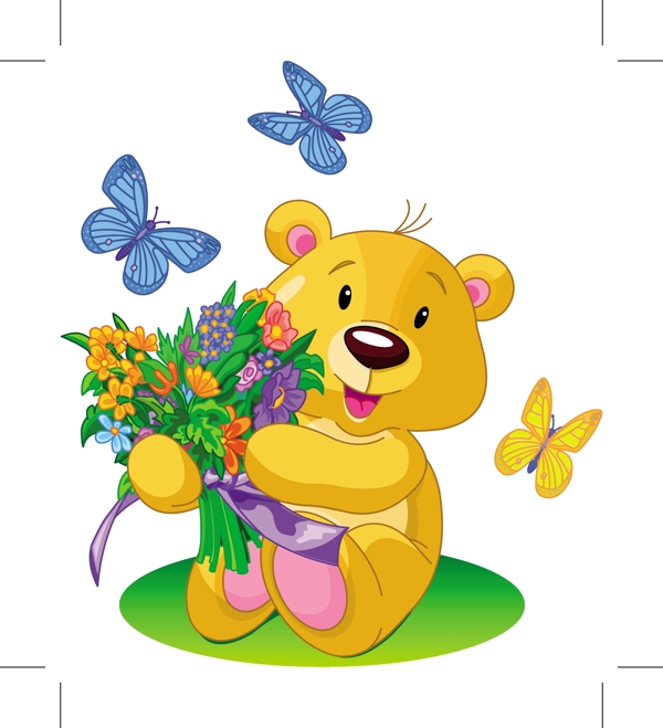 抱着鲜花的卡特熊蝴蝶图片