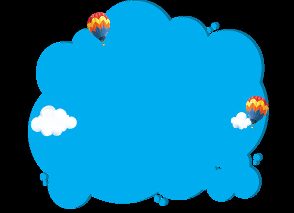 卡通蓝色天空白云热气球png元素