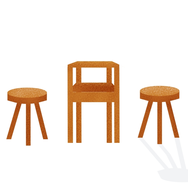 手绘实木椅子和桌子设计可商用元素