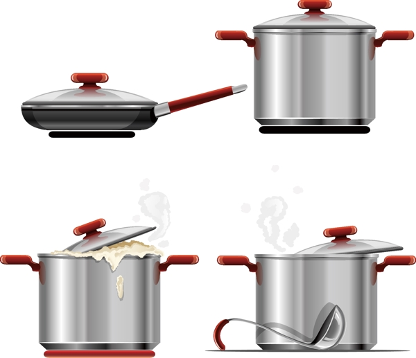 实物厨房煎锅和汤锅