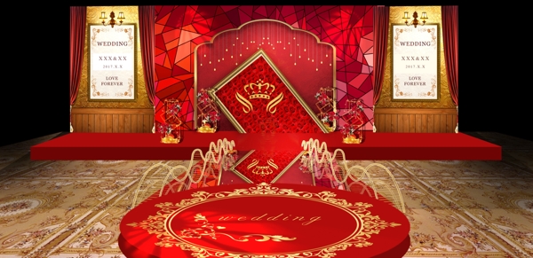 红金婚礼主舞台效果图设计