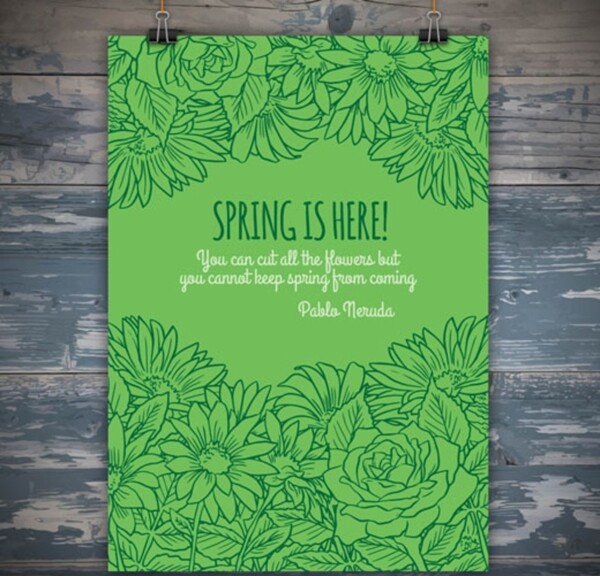 绿底春季花卉海报