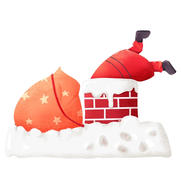 圣诞节圣诞老人钻烟囱送礼物手绘插画元素