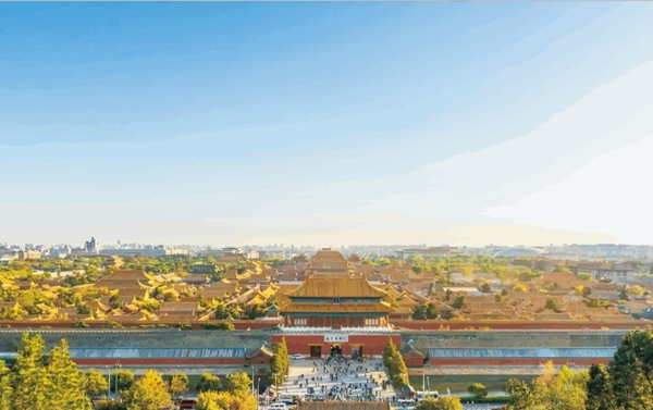 北京地标故宫博物院建筑矢量油画图片