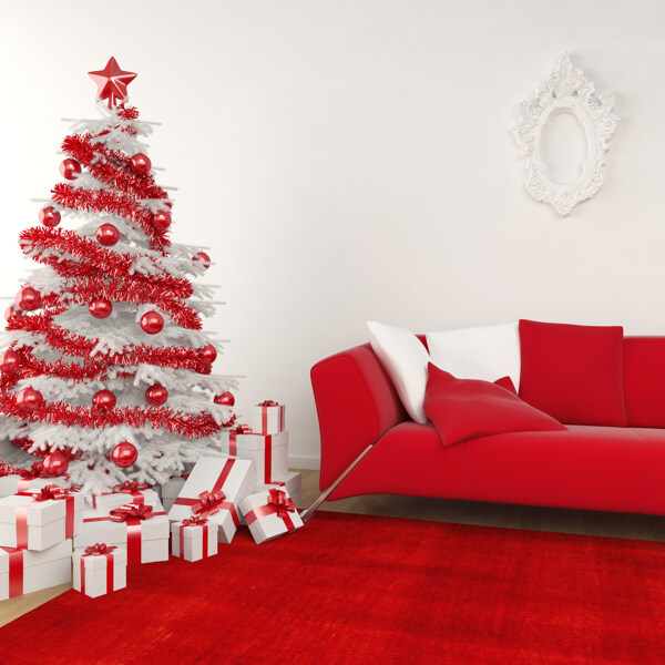 圣诞树礼物和沙发图片