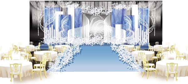 蓝色简约婚礼主舞台效果图设计