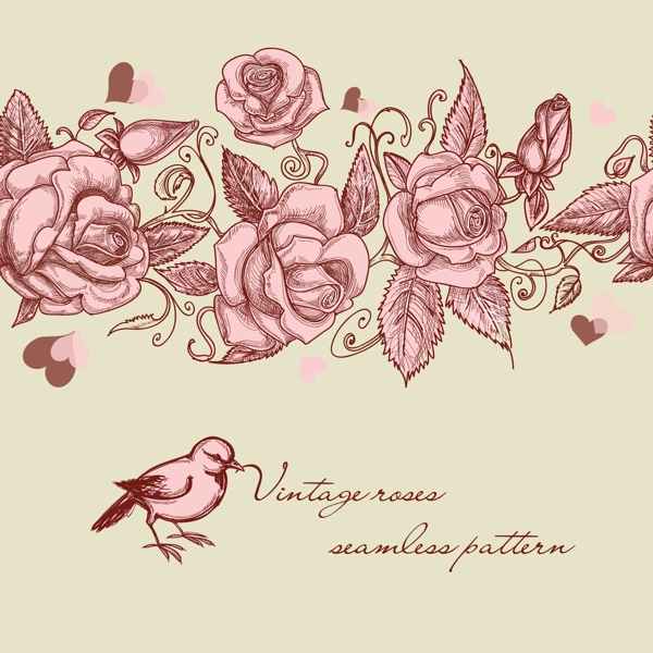 矢量手绘复古玫瑰花纹背景