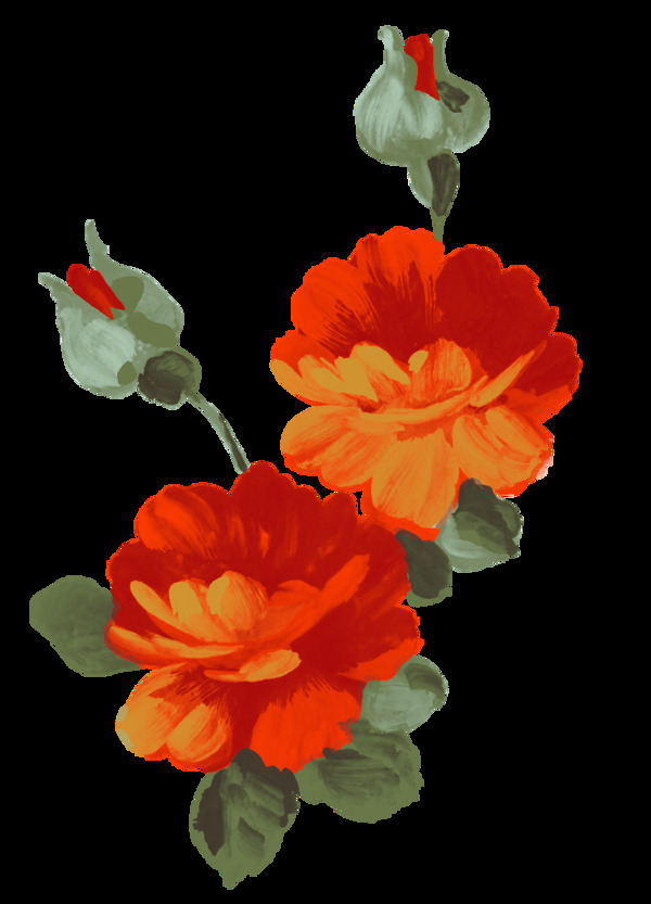 中国风橘红色花朵装饰元素