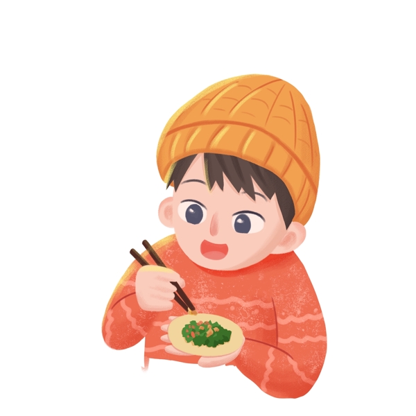 卡通可爱包饺子的小男孩