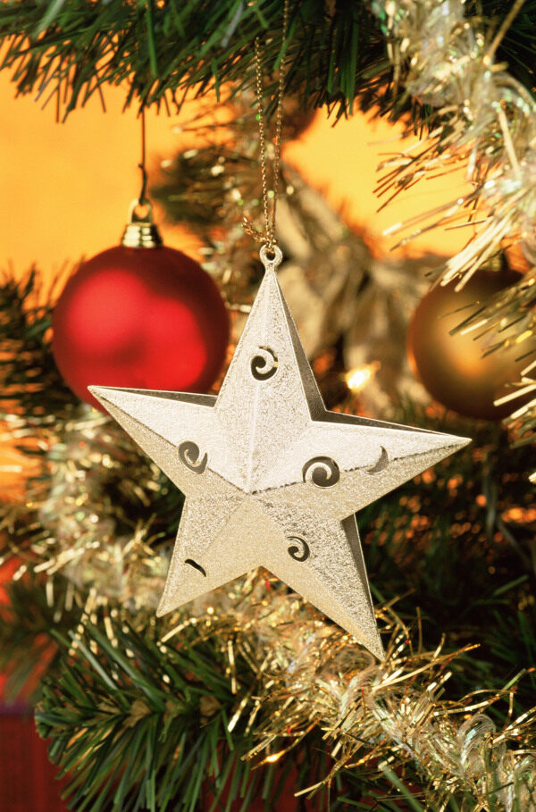 耶诞节圣诞节装饰品星星银色金星