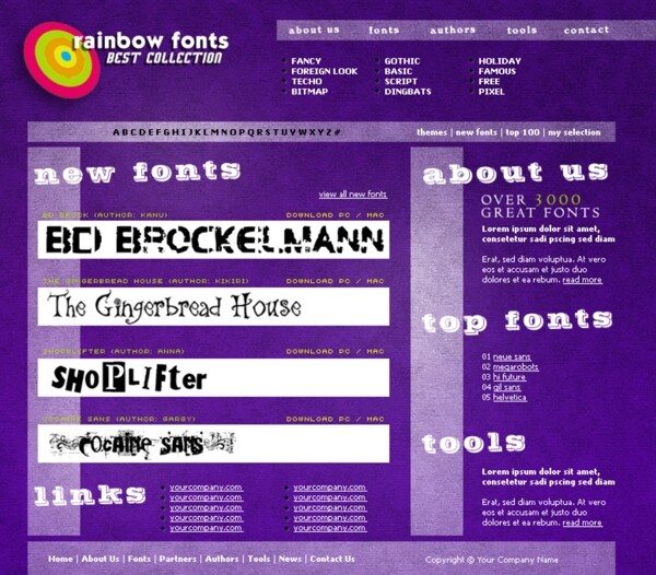 字体网站紫色网页模板