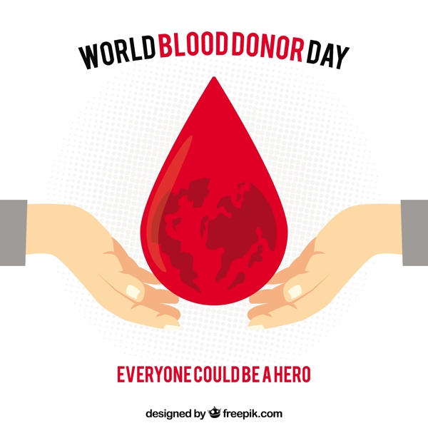 世界献血者日双手护着大滴血背景