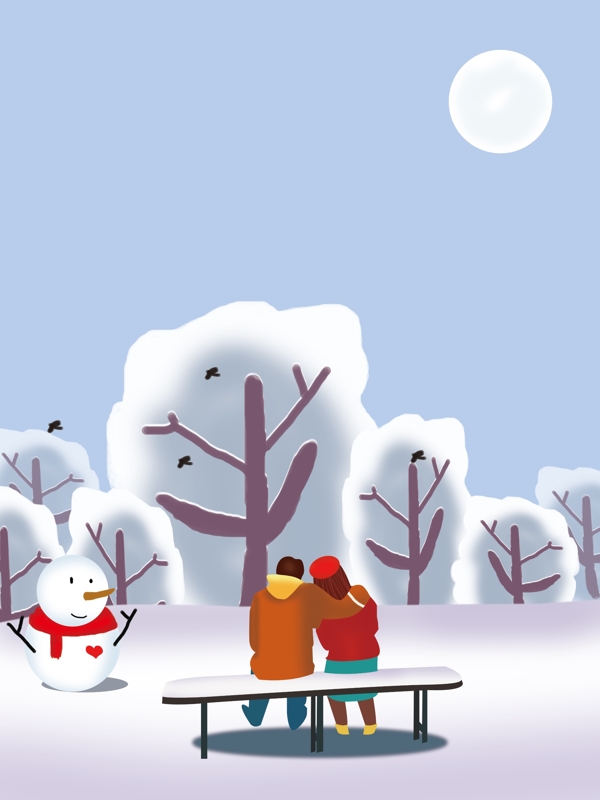 冬季雪人情侣背景设计