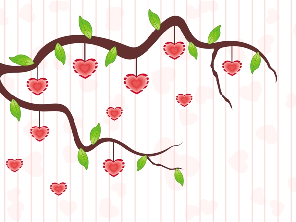 一种具有悬着的心的爱情之树的形状矢量插画