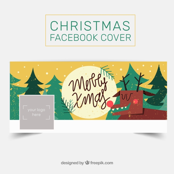 圣诞驯鹿脸书封面图片矢量素材