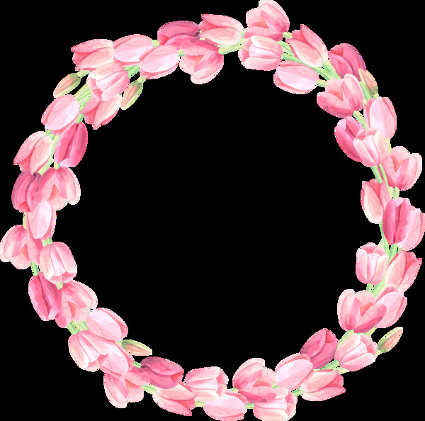 清新粉色花瓣手绘花环装饰元素