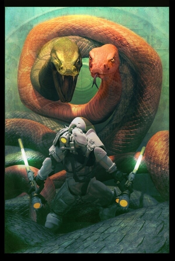 位图插画灵异大蟒蛇探险者免费素材