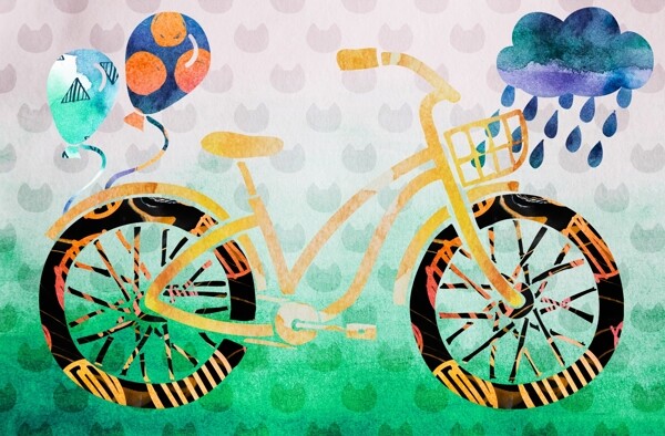 色彩缤纷鲜艳的脚踏车海报设计PSD模板