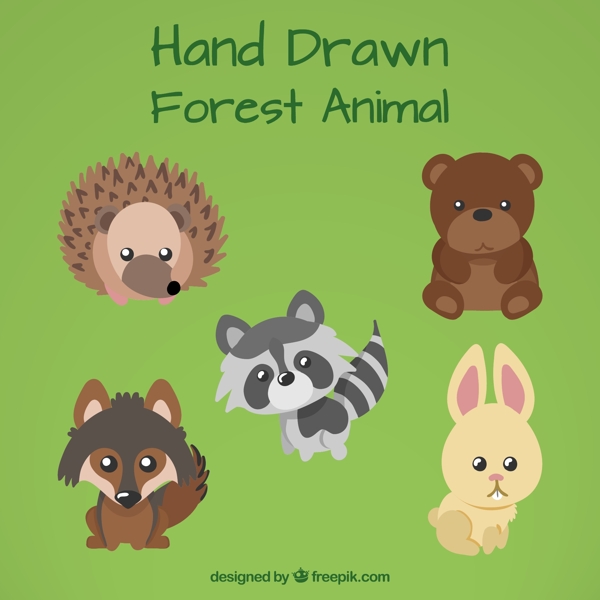 用可爱的眼睛手绘的森林动物