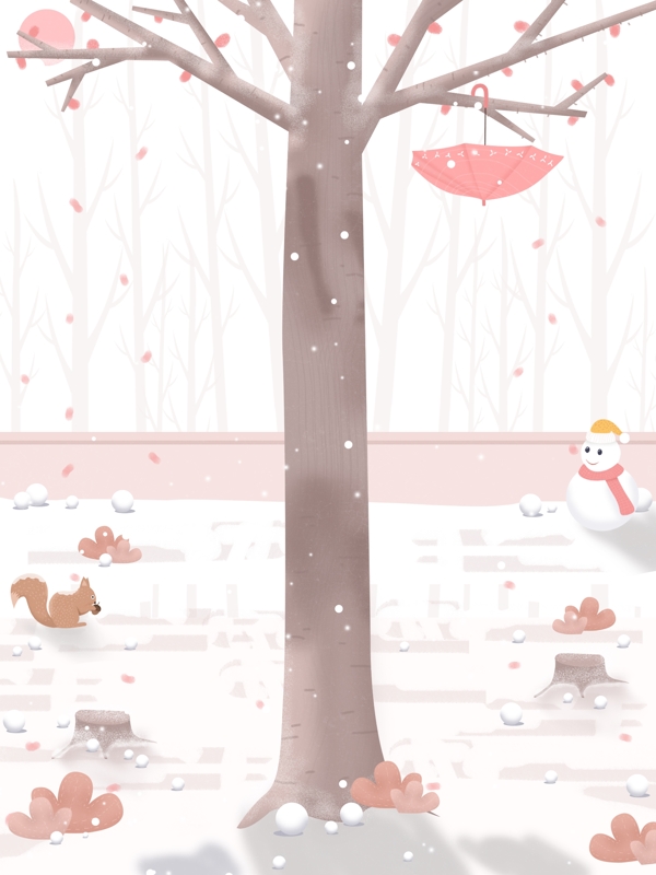 彩绘新年雪地松鼠雪人背景设计
