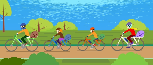 淘宝户外运动矢量自行车公路海边树木海报