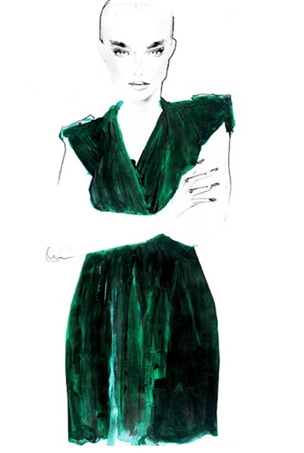 深绿色连衣裙设计图