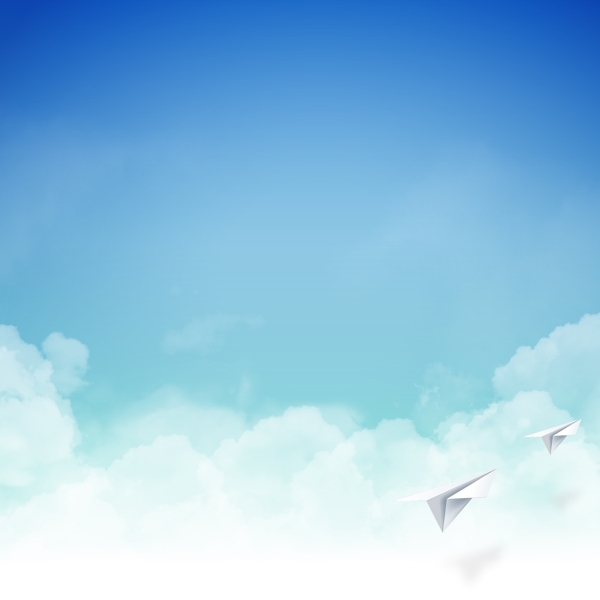 蓝天白云纸飞机背景素材