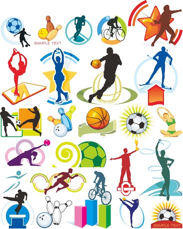 矢量各种运动素材篮球保龄球自行车等