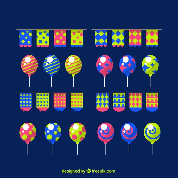 16款彩色拉旗和气球矢量