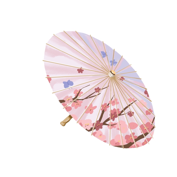 油纸伞粉色桃花梅花折伞古典中国风PNG