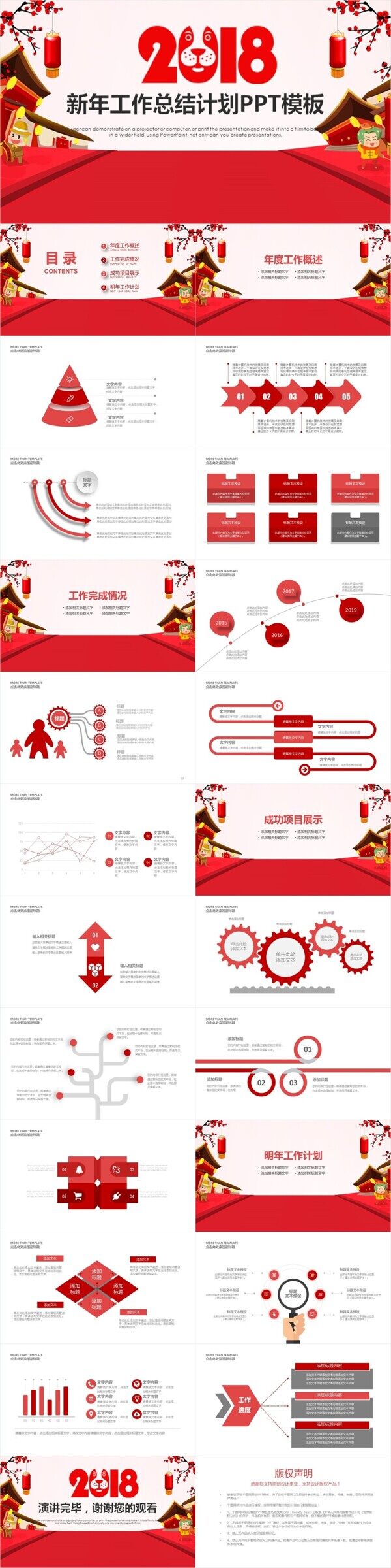 红色大气年终总结汇报PPT模板