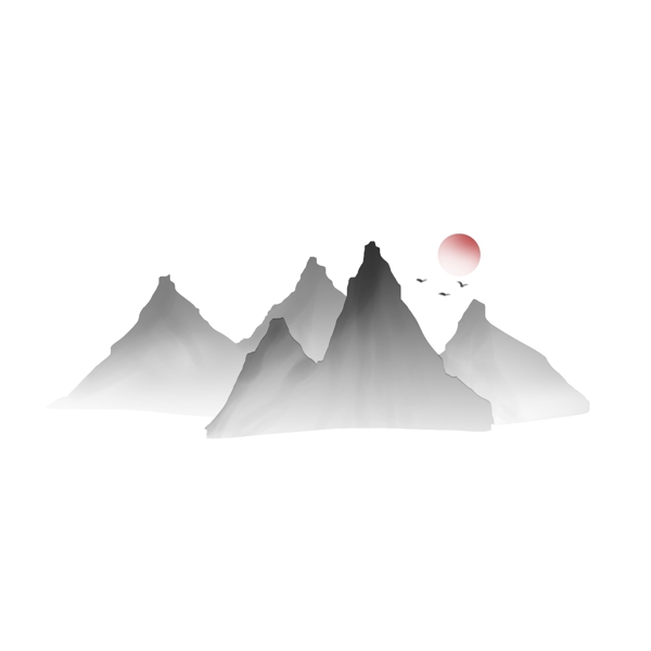 水墨中国风夕阳山大雁装饰图案素材背景