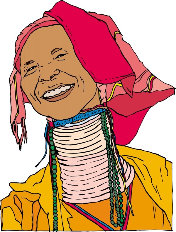 印花矢量图人物女人头巾色彩免费素材