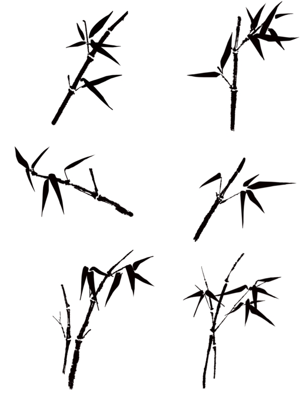 竹子水墨画套图中国画写意免抠元素黑白毛笔
