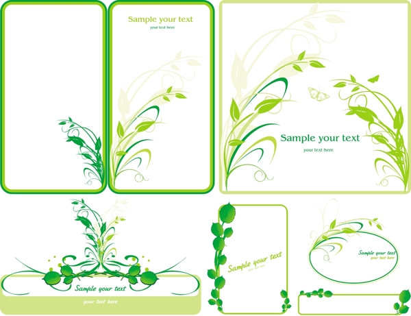 七款实用绿色植物边框矢量素材