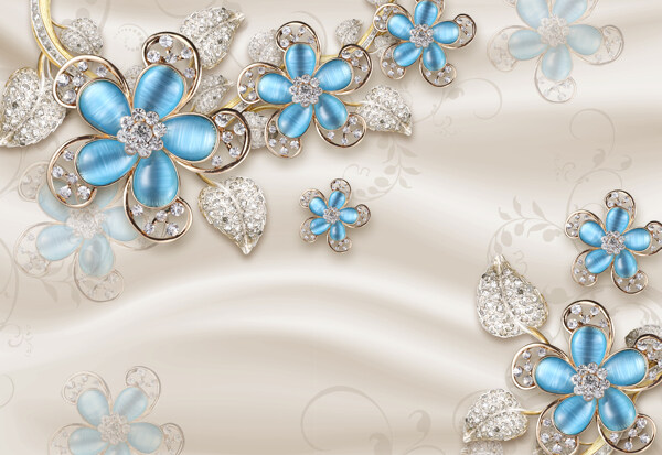 蓝色宝石花朵背景墙
