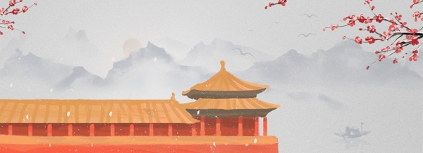 古风中国建筑背景banner