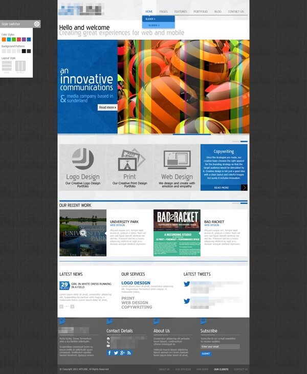 蓝色精美的企业科技创意印刷网站首页设计